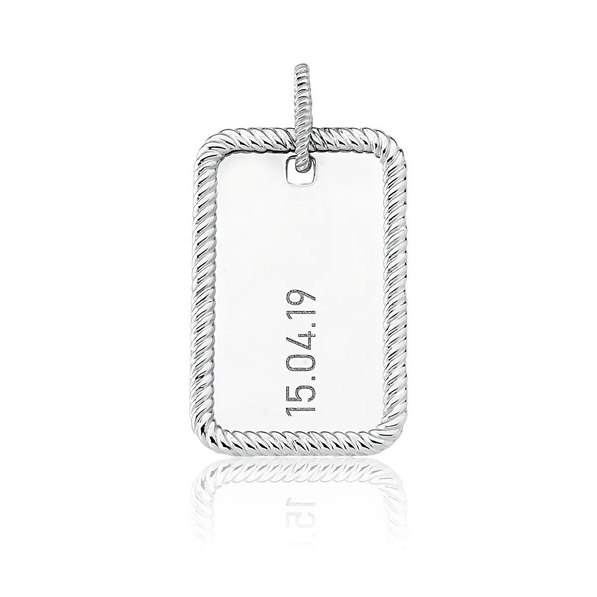 Pingente Gifts Personalizados ouro branco 18k retangular contorno trançado