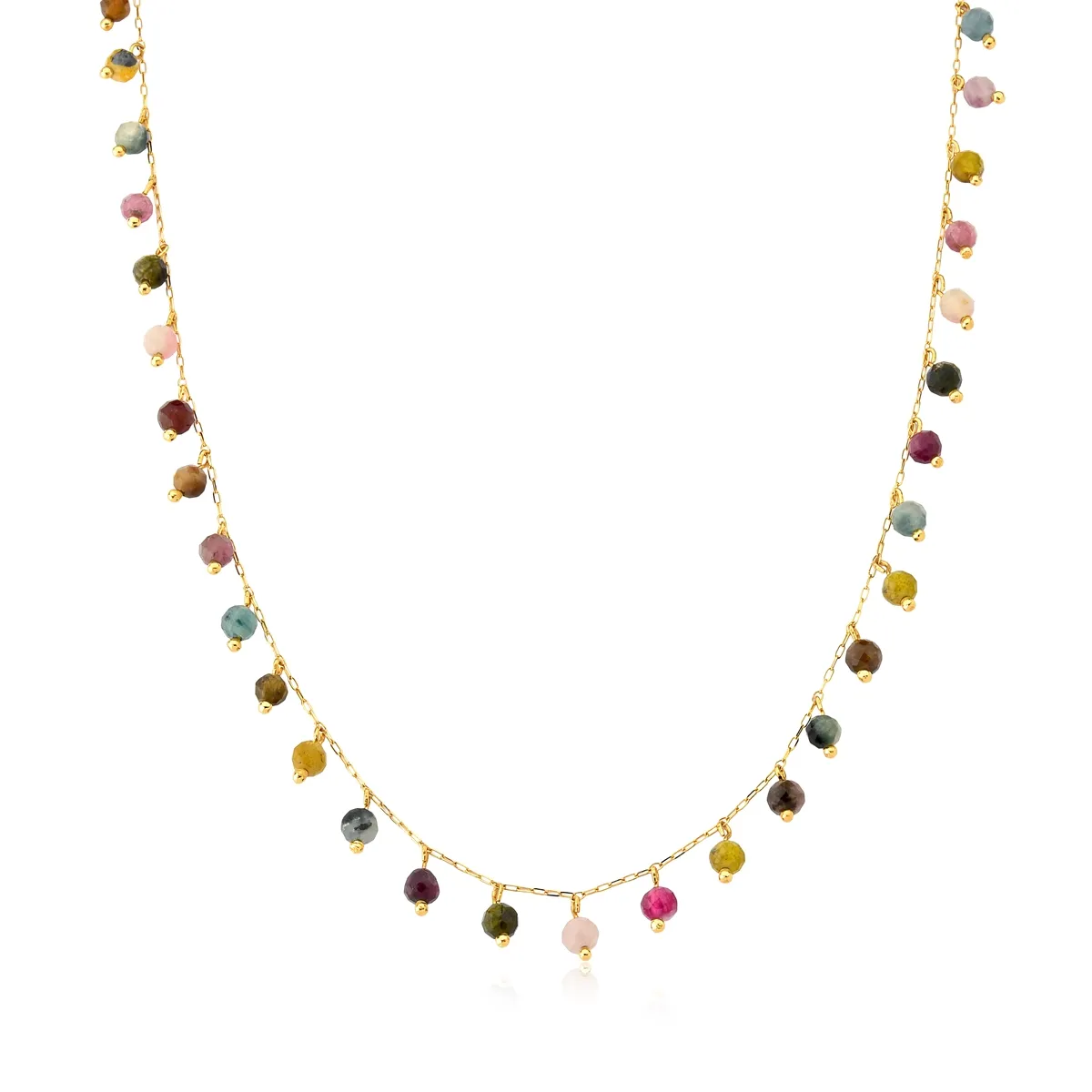 Colar de Ouro 18k Gargantilha de Gemas Turmalinas Coloridas-40CM
