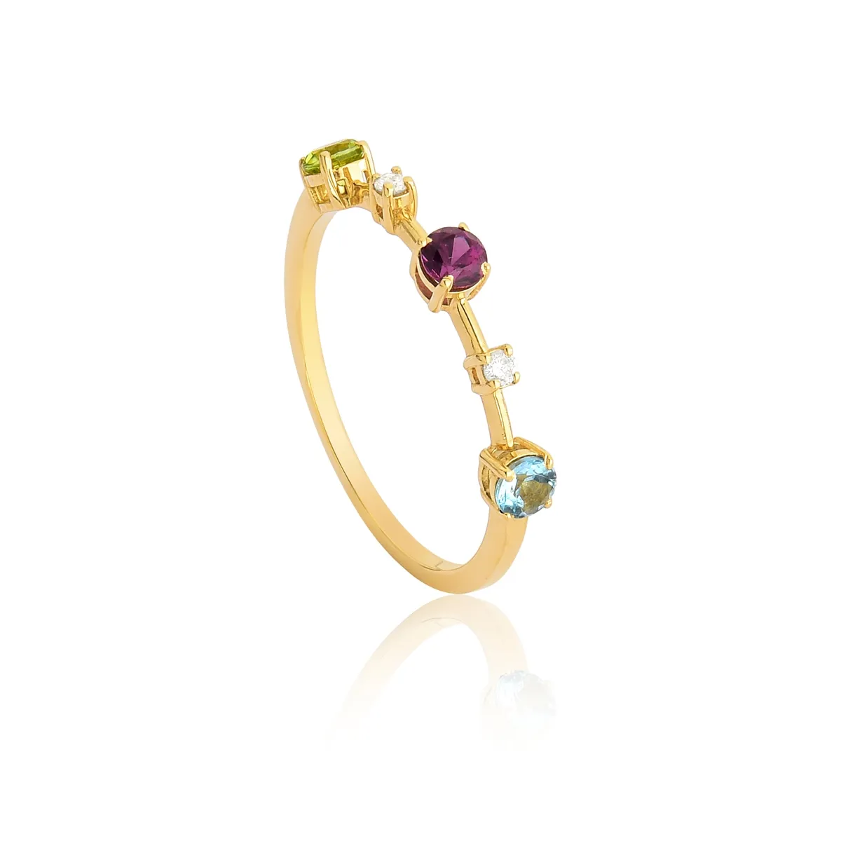 Anel de Ouro 18k com gemas brasileiras e diamantes Coleção Riva