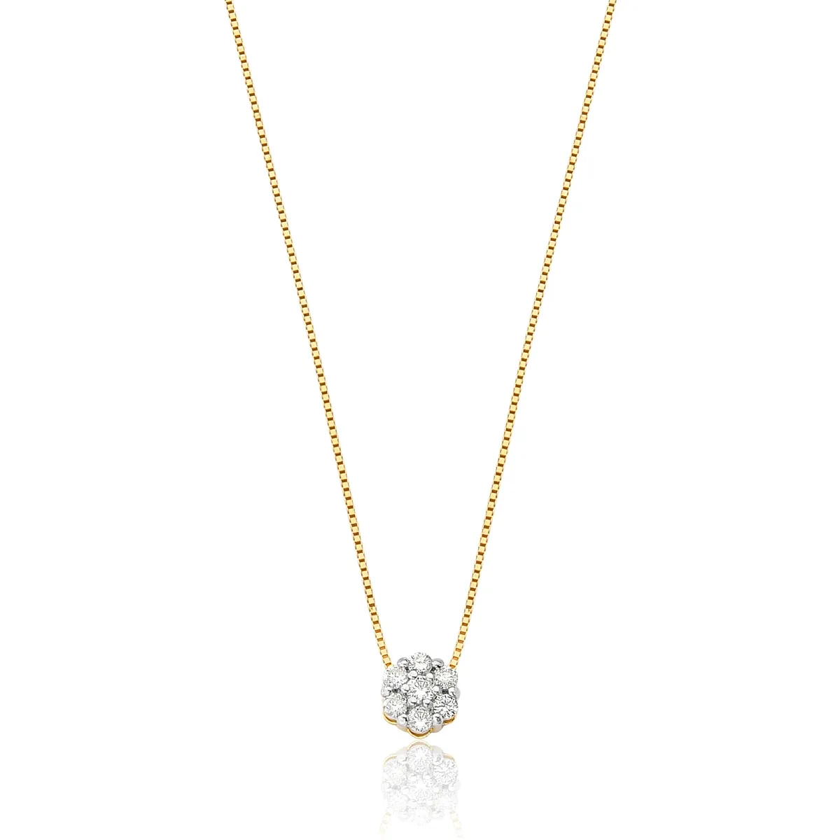 Colar de Ouro 18k Corrente Veneziana com Pingente Flor de Diamantes Rodinados-Coleção Diamond Flowers