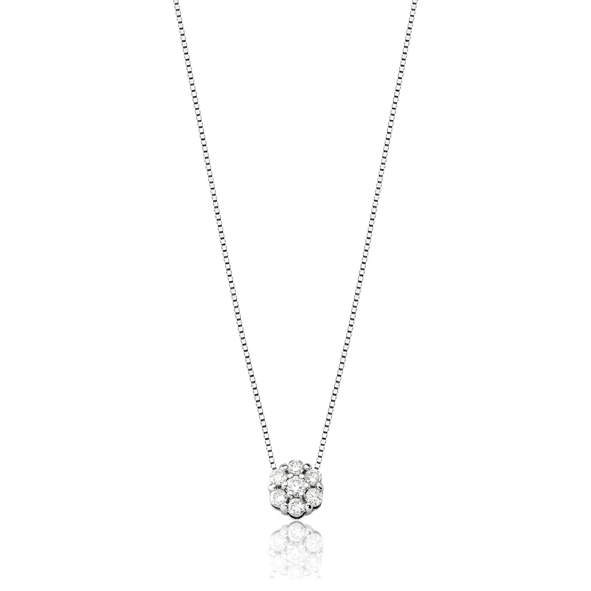Colar de Ouro Branco 18k Corrente Veneziana com Pingente Flor de Diamantes-Coleção Diamond Flowers