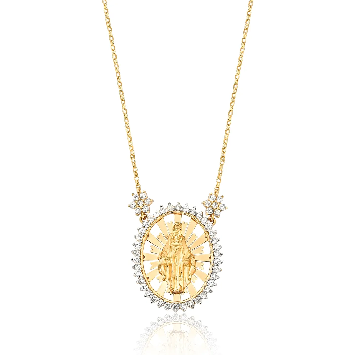 Colar de Ouro 18k Elo Português com Medalha N.S. das Graças com Diamantes-Coleção Santos
