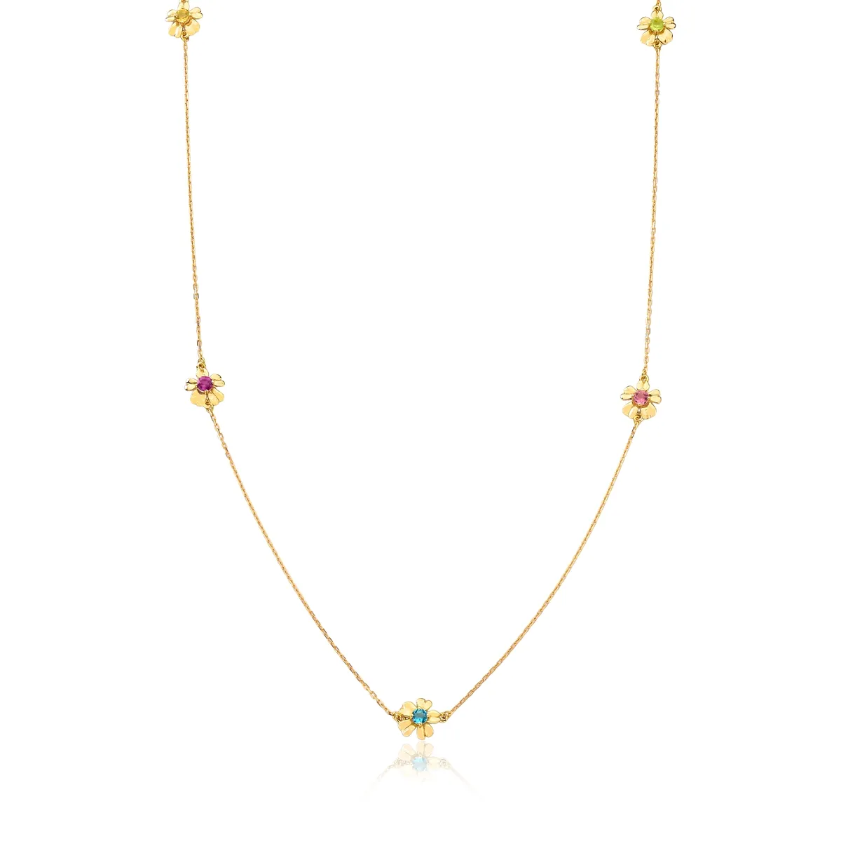 Gargantilha flores com miolos de Gemas brasileiras ouro 18k Coleção Jardim Secreto