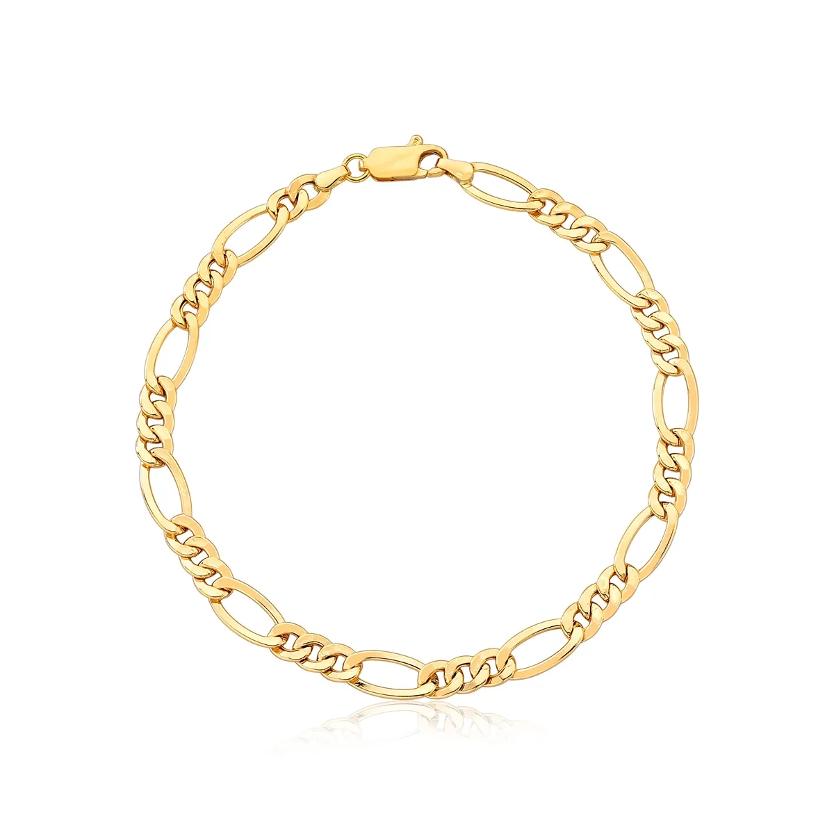Pulseira de Ouro 18k Malha Groumet com Elos 3x1 Alternados-21CM