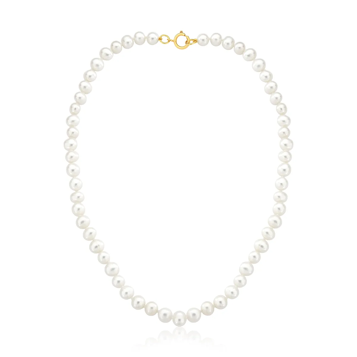 Colar de Ouro 18k Gargantilha de Pérolas Naturais de 6X6,5MM-40CM