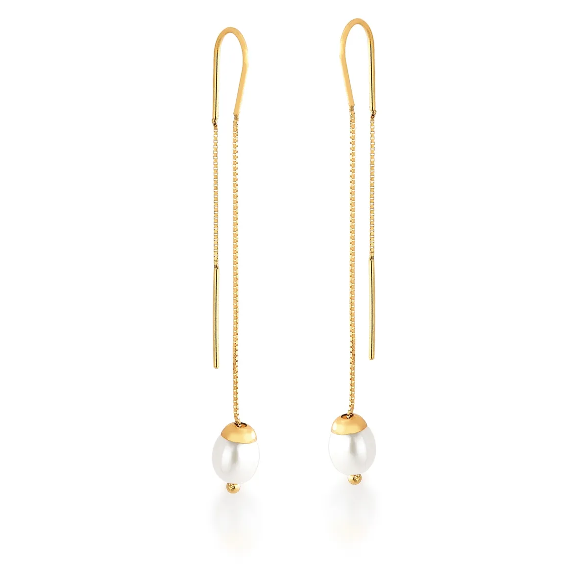 Brinco de Ouro 18k  Pêndulo Anzol Longo de Pérola