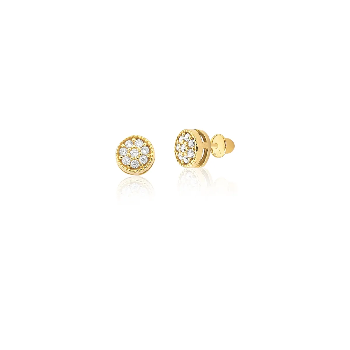 Brinco de Ouro 18k Stud de Zircônias Brancas