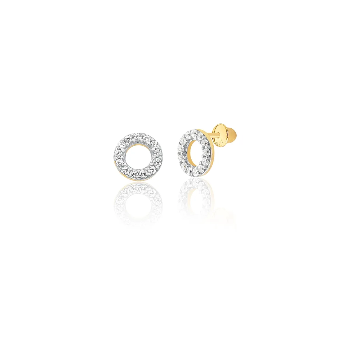 Brinco de Ouro 18k Stud Círculo de Zircônias Brancas