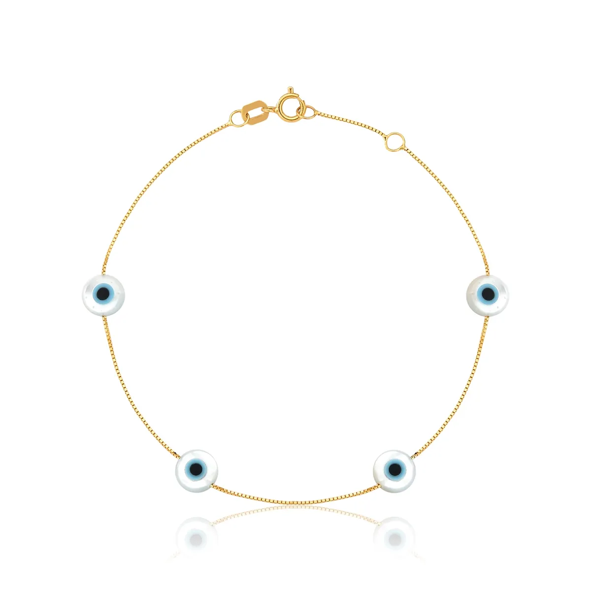Pulseira de Ouro 18k  Veneziana com Olho Grego-18CM