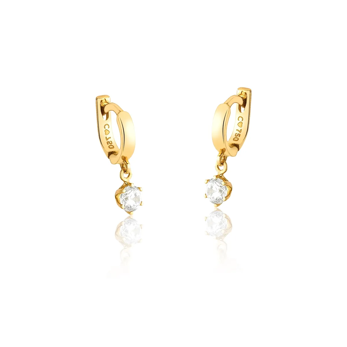 Brinco de Ouro 18k Infantil  Argola Click com Zircônia