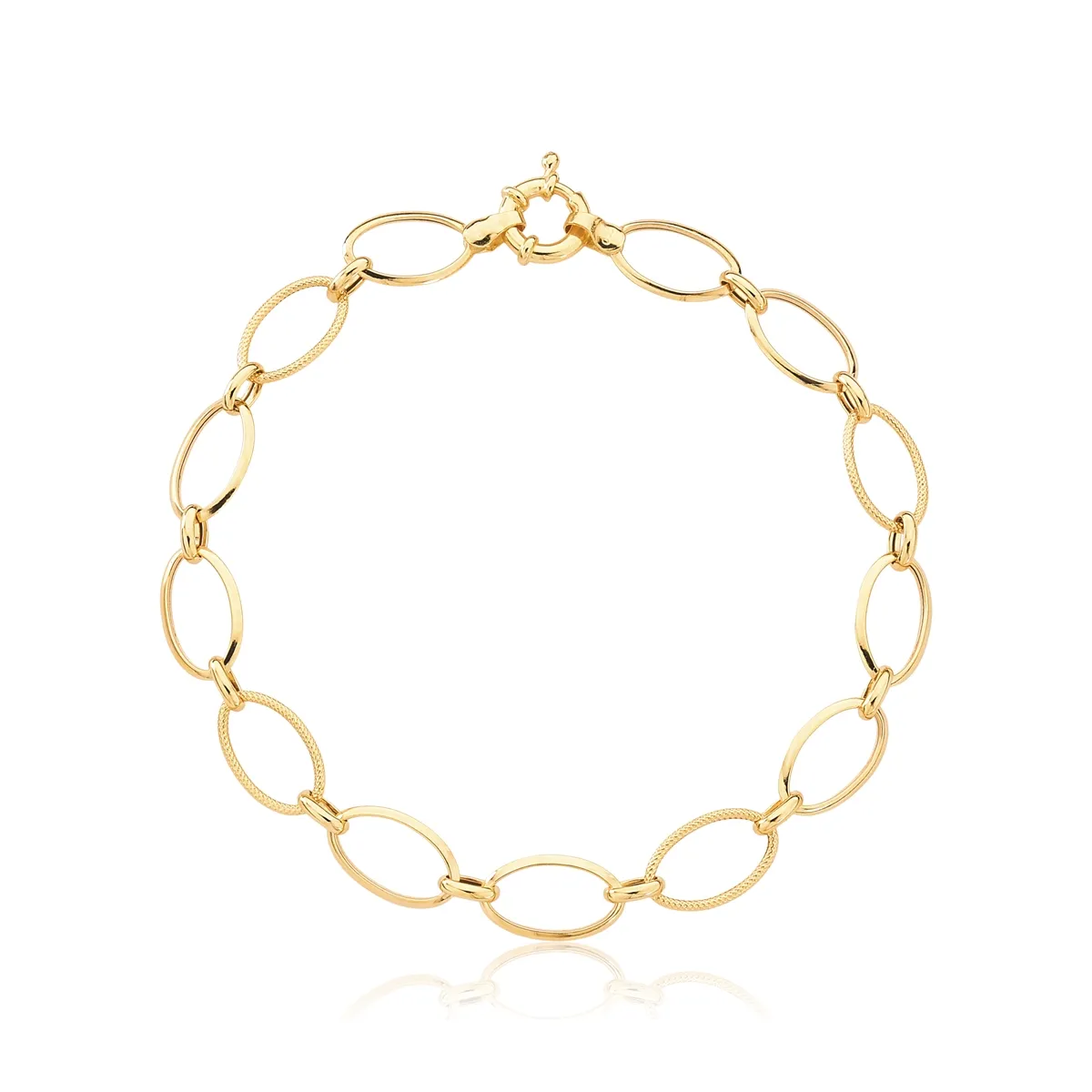 Pulseira de Ouro 18k Elos Ovais lisos e Trabalhados-22CM