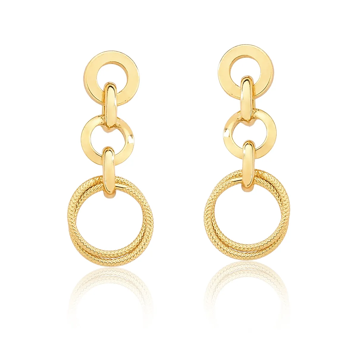 Brinco de Ouro 18k Circulos Polidos e Trabalhados