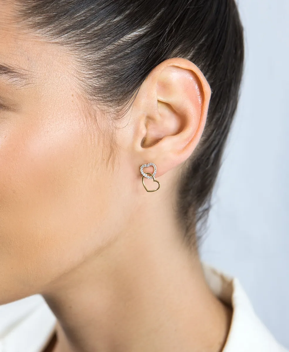 Brinco de Ouro 18k pingentes de coração polido e 30,6pts de diamantes