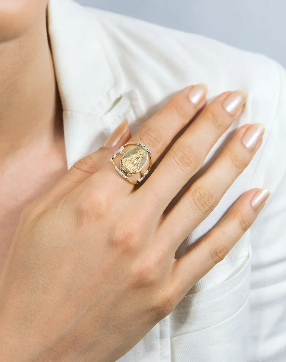 Anel de Ouro 18k N.S. das Graças com 14pts de diamantes