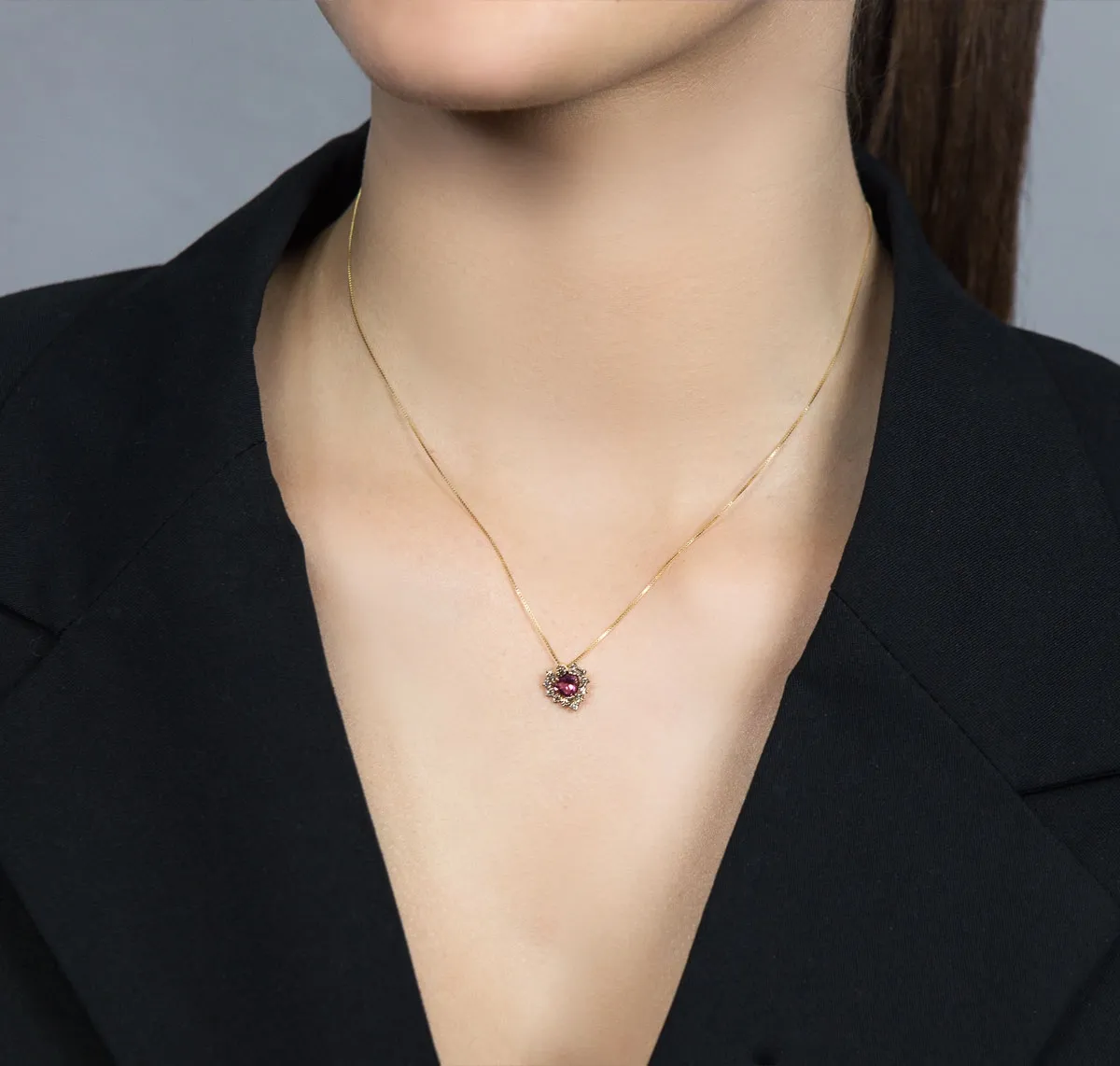 Colar de Ouro 18k com coração de turmalina e 19,5pts de diamantes brown