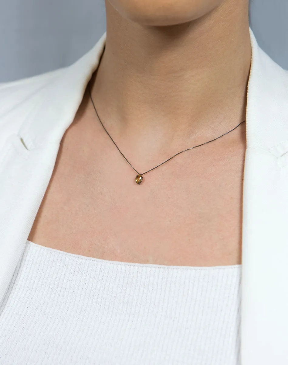 Colar de Ouro 18k ródio negro gargantilha com pingente de Citrino honey 45cm