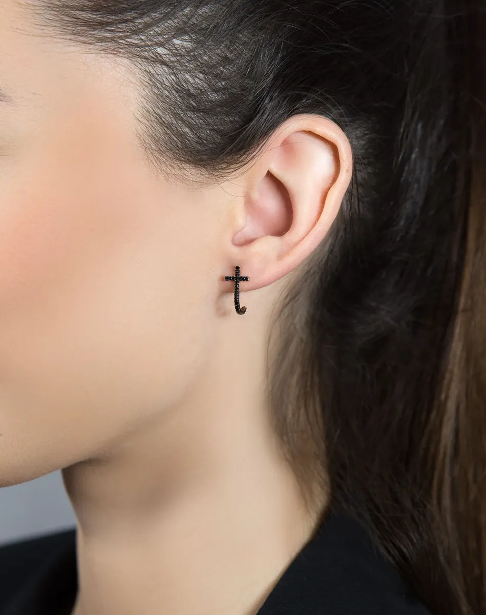 Brinco de Ouro 18k cruz de 30pts de espinélios