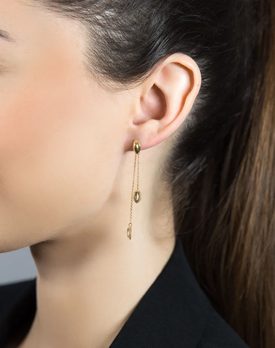 Brinco de Ouro 18k pêndulo com topázio branco