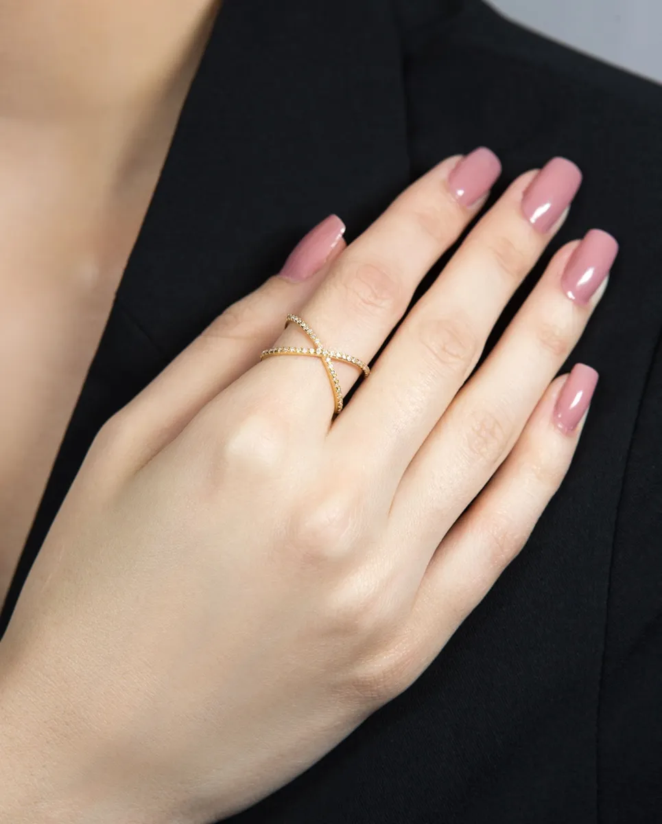 Anel de Ouro 18k aros cruzados com 23,5pts de diamantes