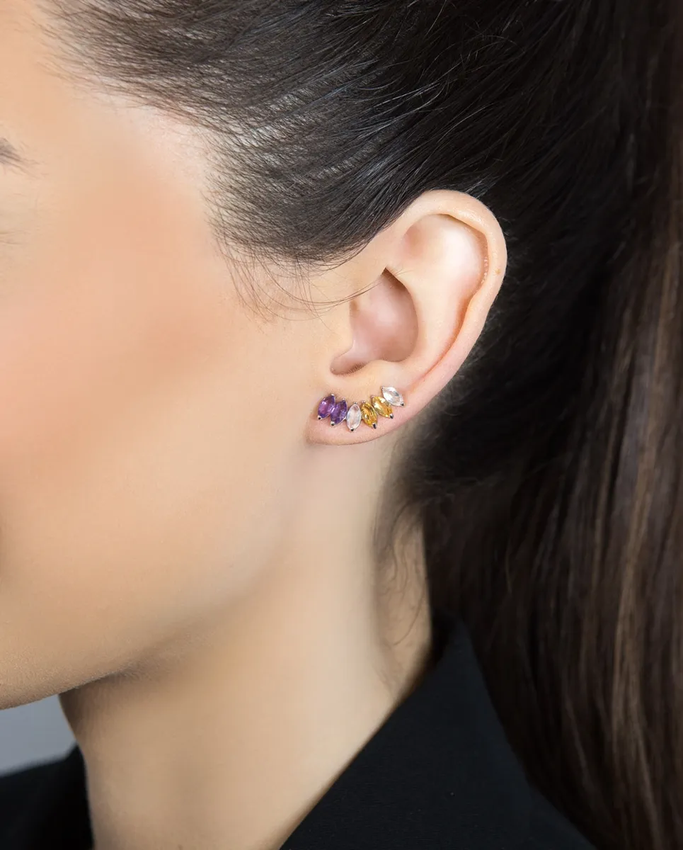 Brinco de Ouro branco 18k ear cuff de gemas brasileiras