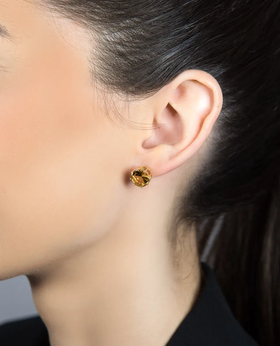 Brinco de Ouro 18k redondo facetado da gema citrino wiski