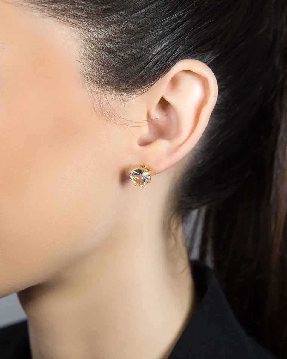 Brinco de Ouro 18k redondo com gema cristal