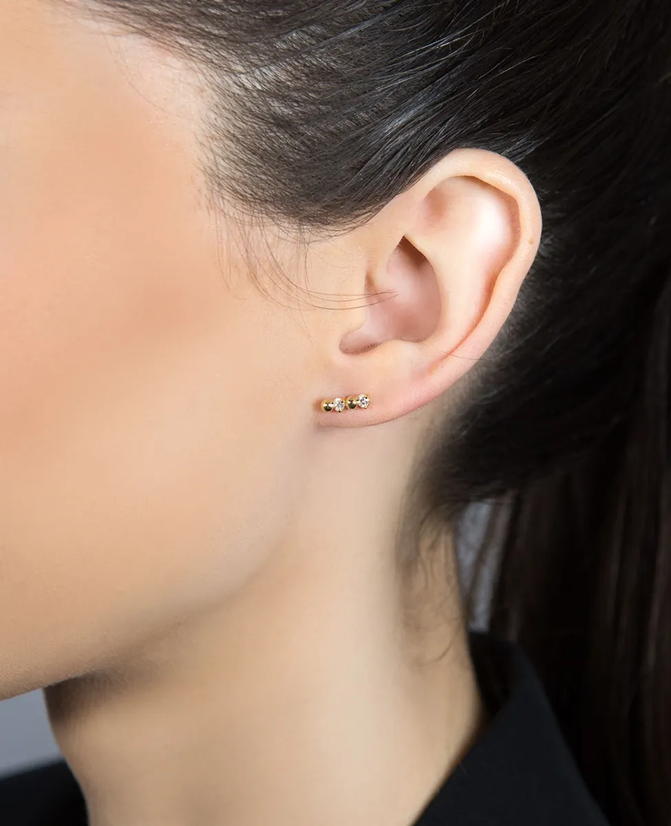 Brinco de Ouro 18k ear cuff de bolinhas e 20pts de diamantes