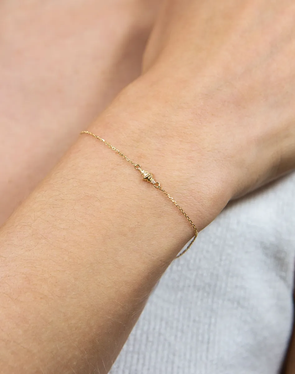 Pulseira de Ouro 18k infantil sorvete com Diamantes e Pérola-15cm