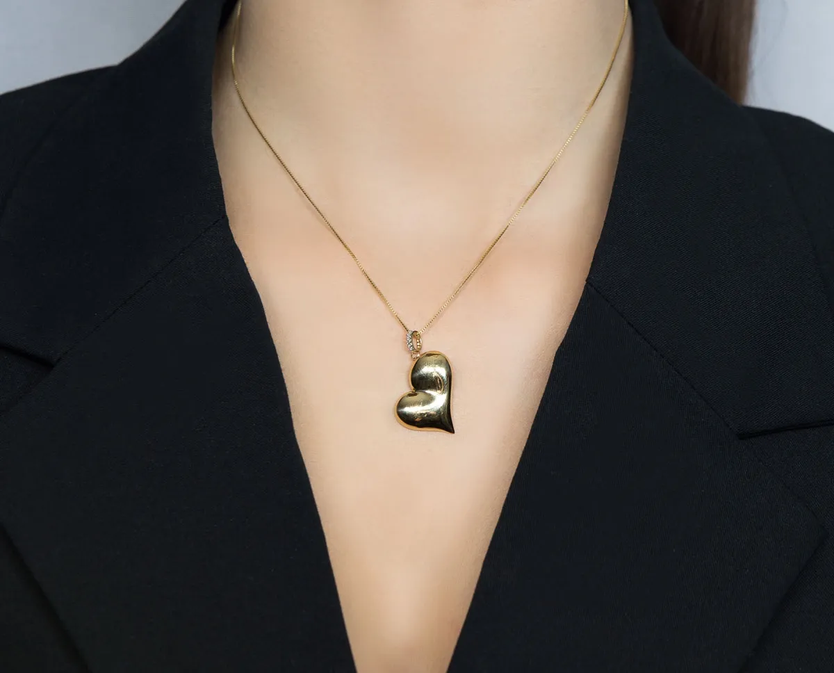 Pingente de Ouro 18k coração polido e argolinha de 2,5pts de diamantes