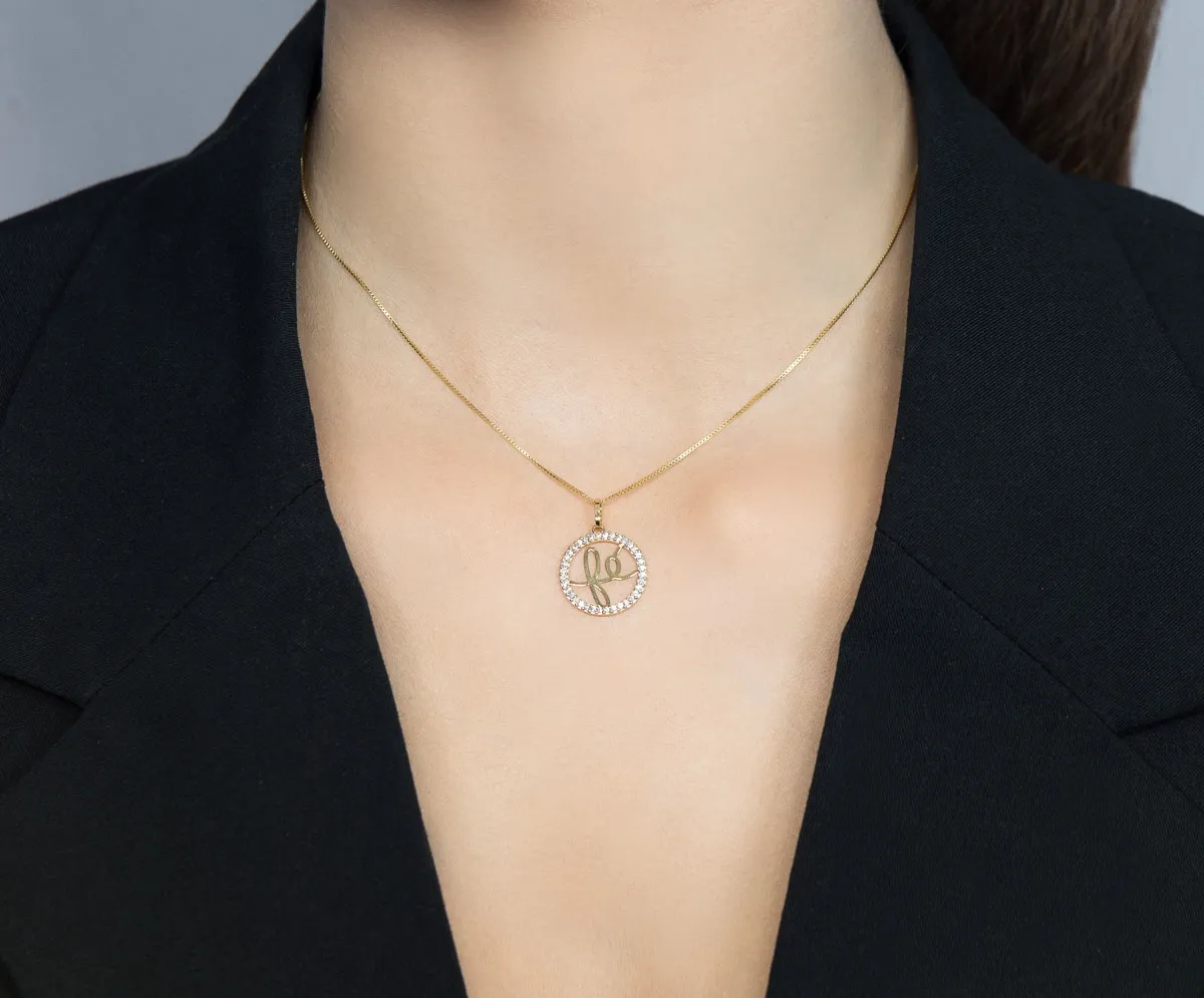 Pingente de Ouro 18k círculo vazado fé com 18pts de diamantes