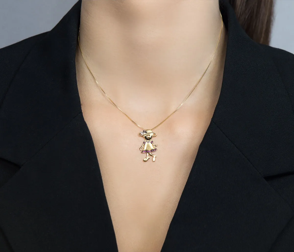 Pingente de Ouro 18k menina polida com 6pts de rubis