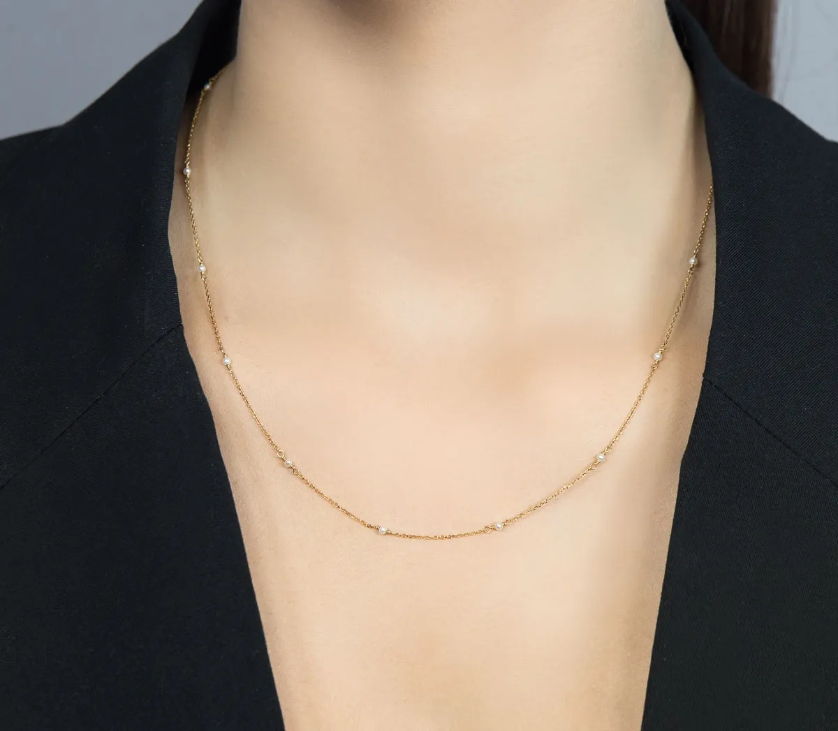 Colar de Ouro 18k gargantilha com 14pérolas-45cm