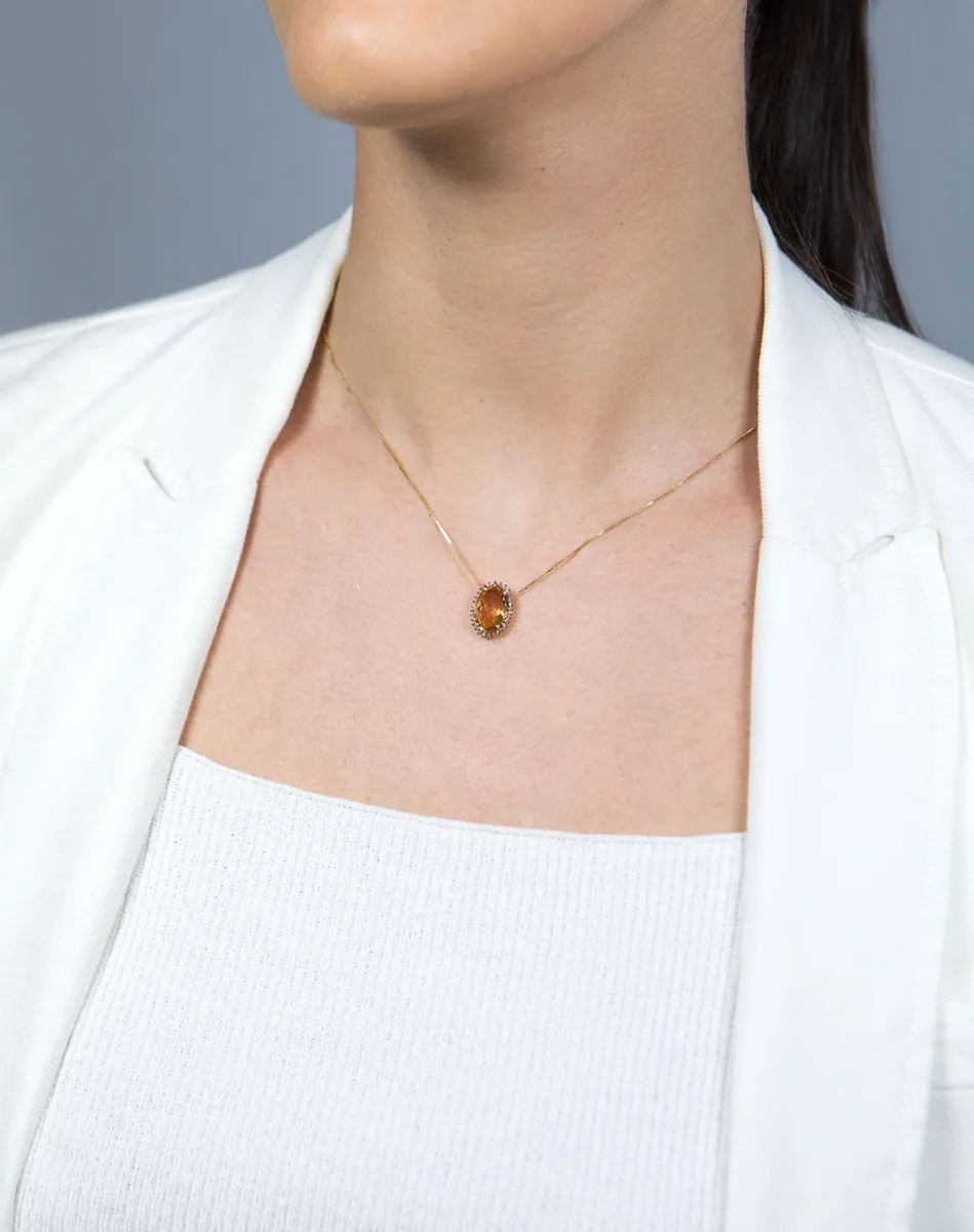 Colar de Ouro 18k com gota de citrino e 15pts de diamantes brown
