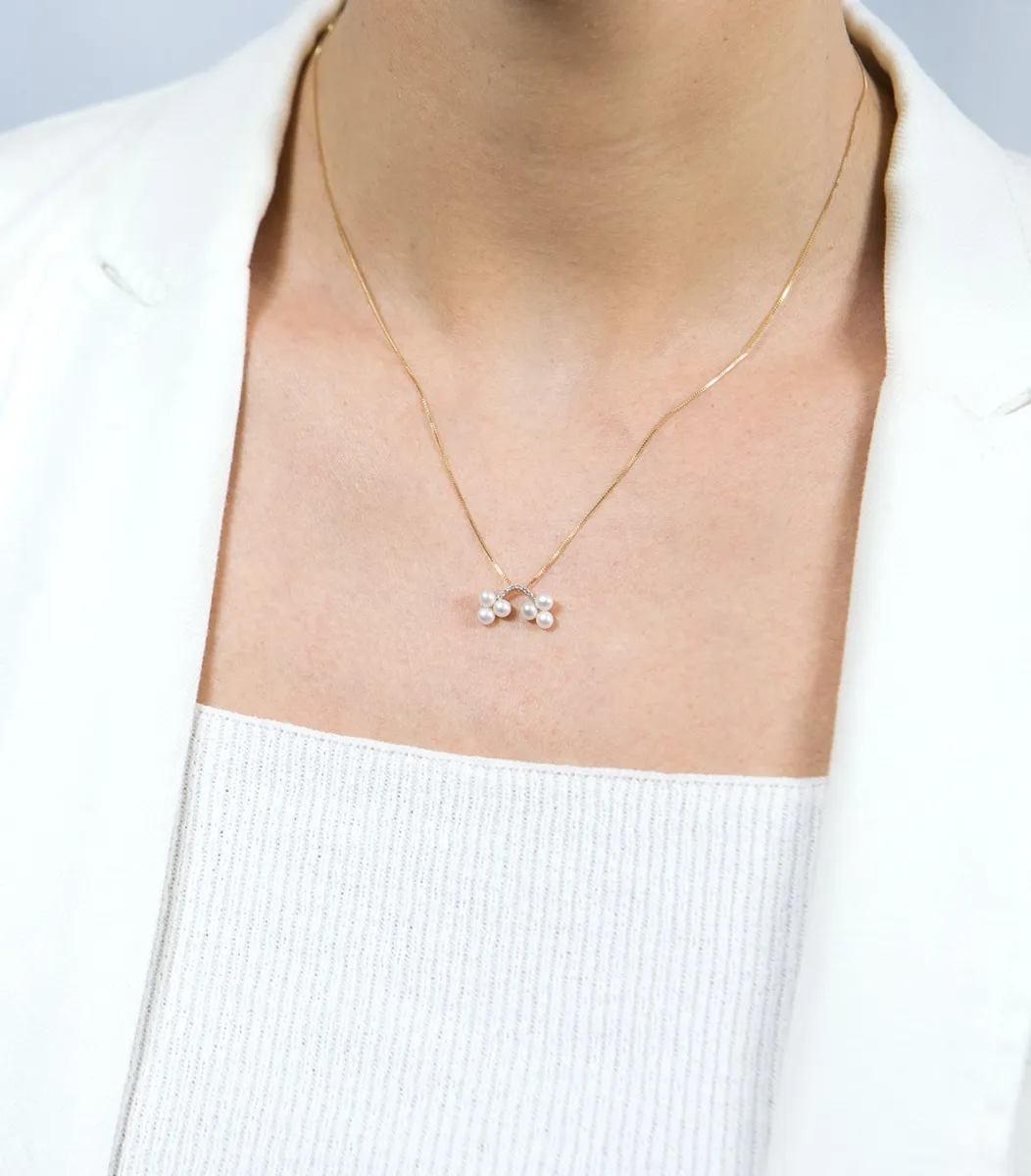 Colar de Ouro 18k com 3pts de diamantes e pérolas-45cm