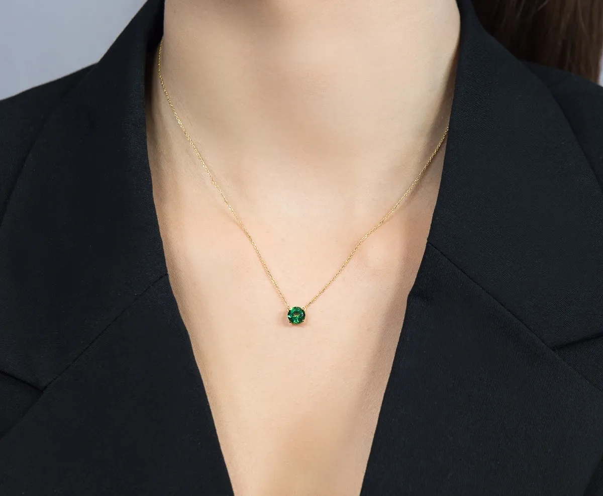 Colar de Ouro 18k com pingente redondo de topázio verde-45cm