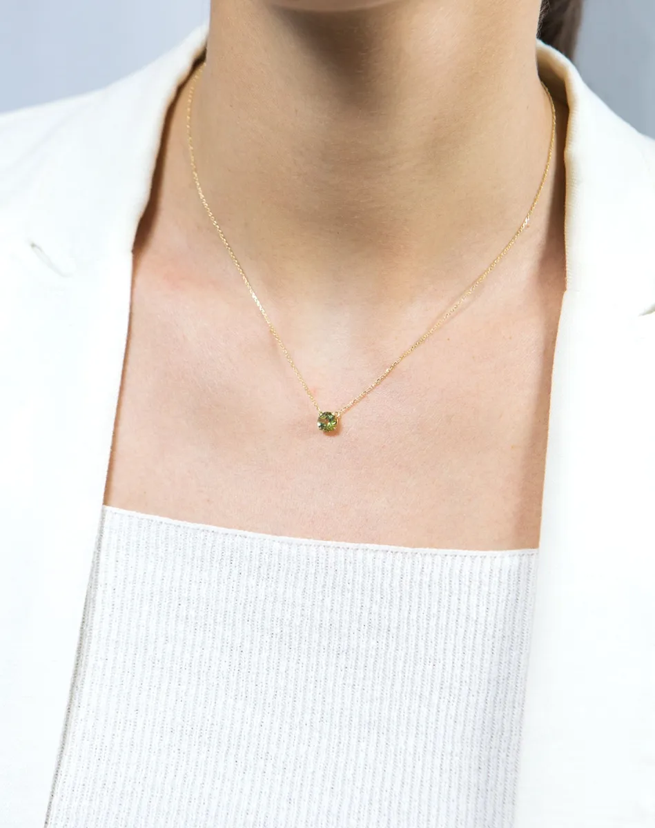 Colar de Ouro 18k com topázio verde limão redondo-45cm