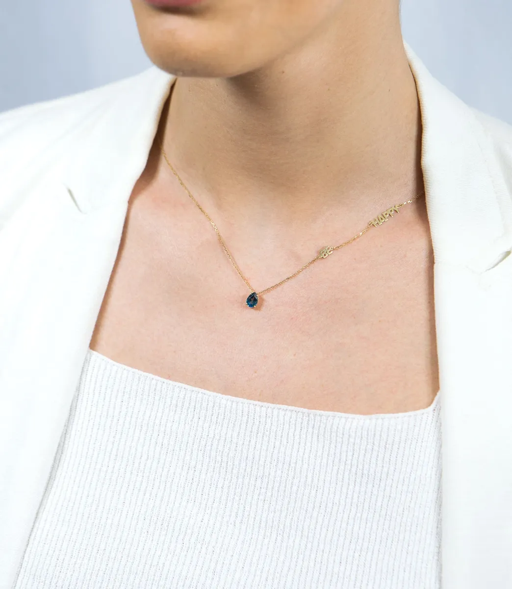 Colar de Ouro 18k "be happy" com gota de topázio london-45cm