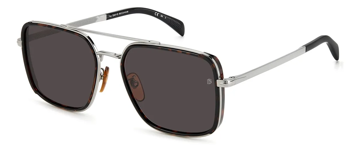Óculos de Sol David Beckham DB 7083/G/S 3MA 59IR Masculino Prata e Marrom Mesclado com lentes na cor Cinza