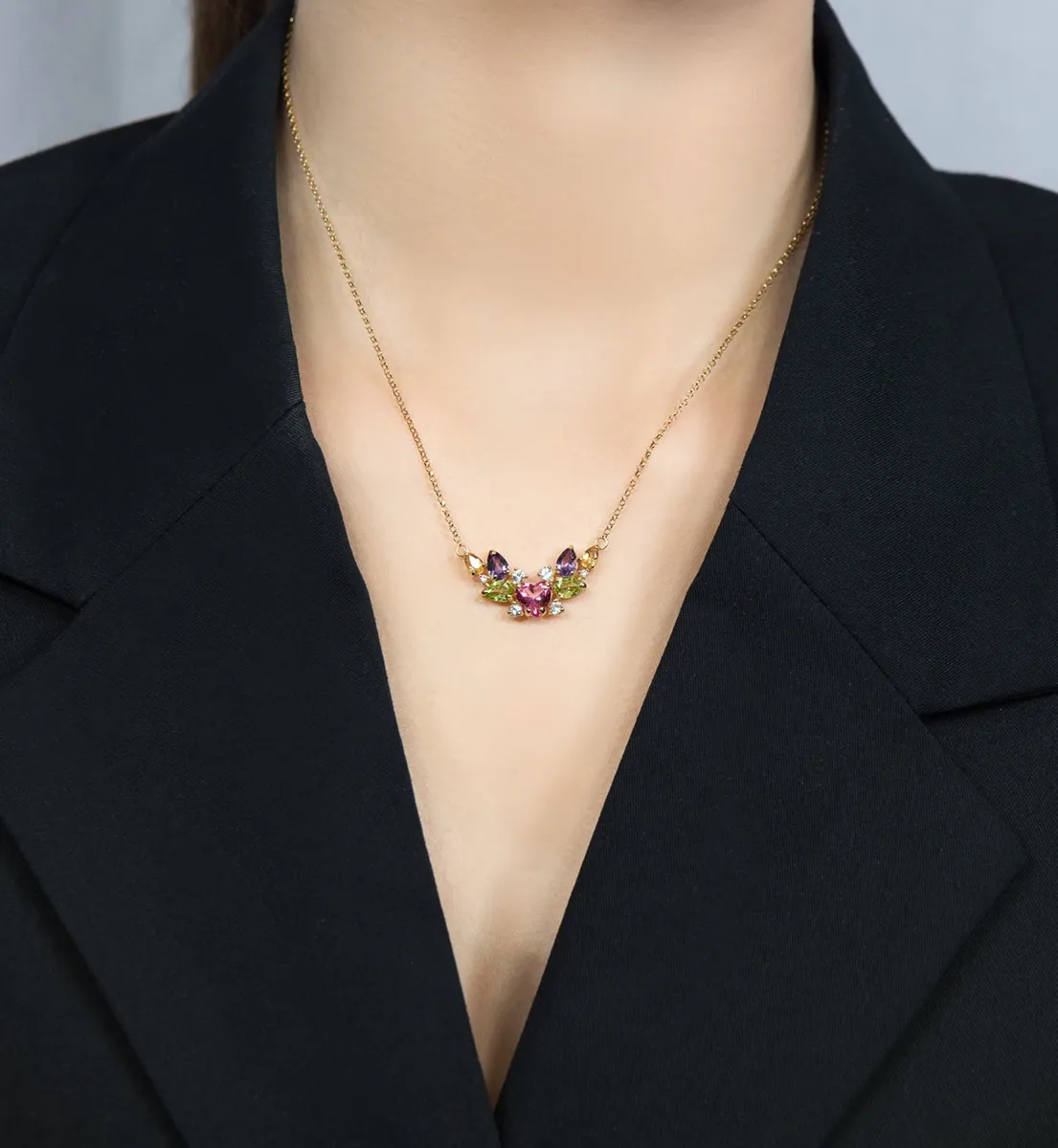 Colar de Ouro 18k com gemas brasileiras e 3pts de diamantes