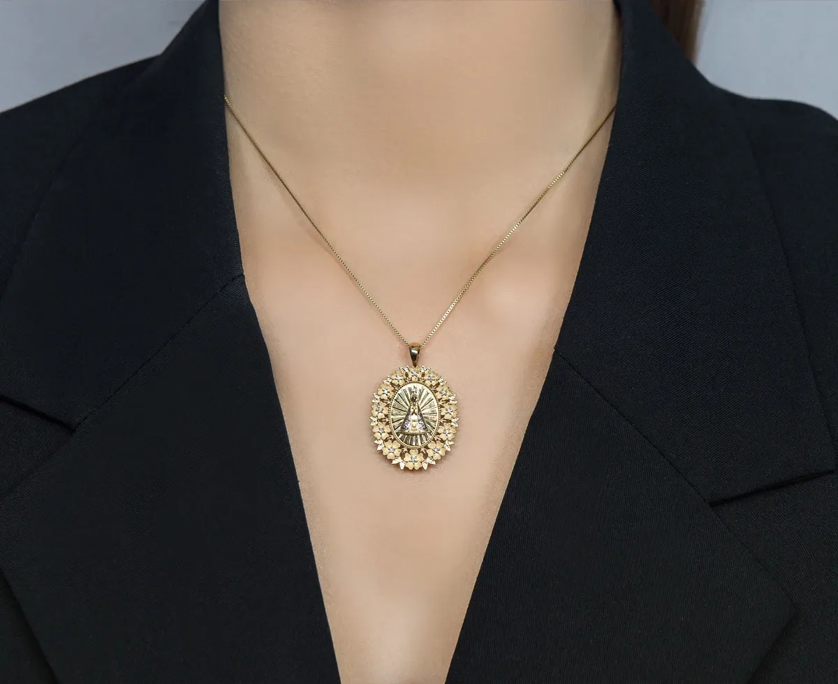 Pingente de Ouro 18k medalha de N.S. Aparecida com 6,5pts de diamantes