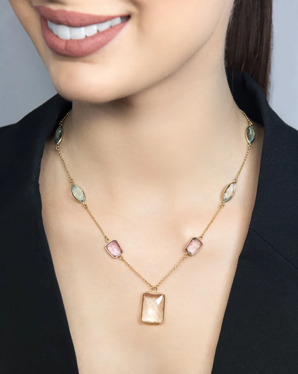 Colar de Ouro 18k com gemas brasileiras coloridas-45cm