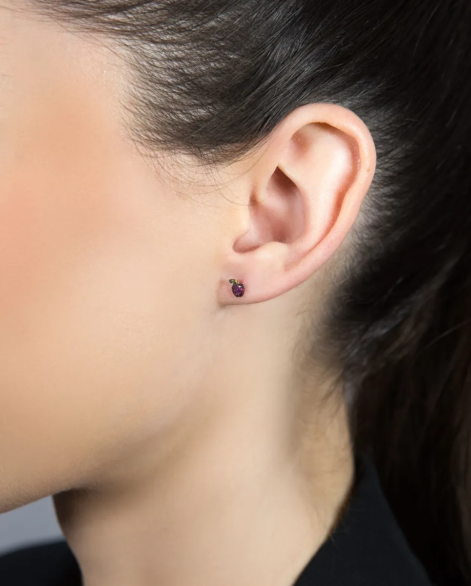 Brinco de Ouro 18k maçã pavê de rubis e tsavorita