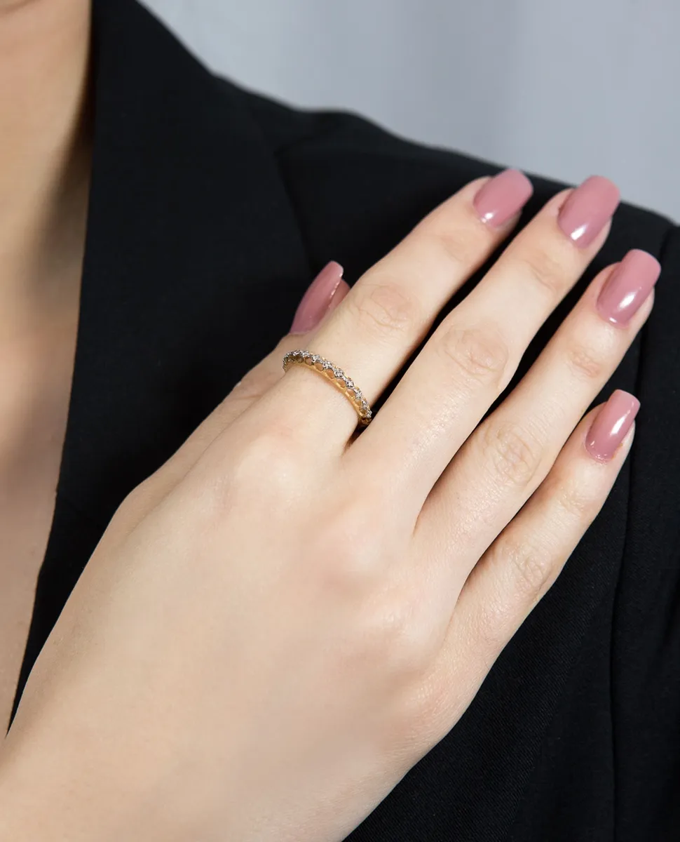 Anel de Ouro 18k meia aliança com 6,5pts de diamantes