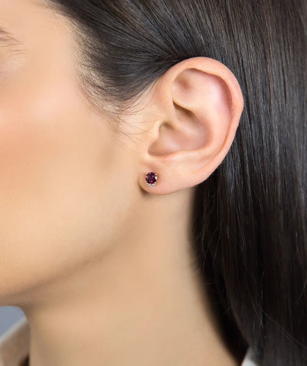 Brinco ouro amarelo 18k com Rodolita e Safiras brancas