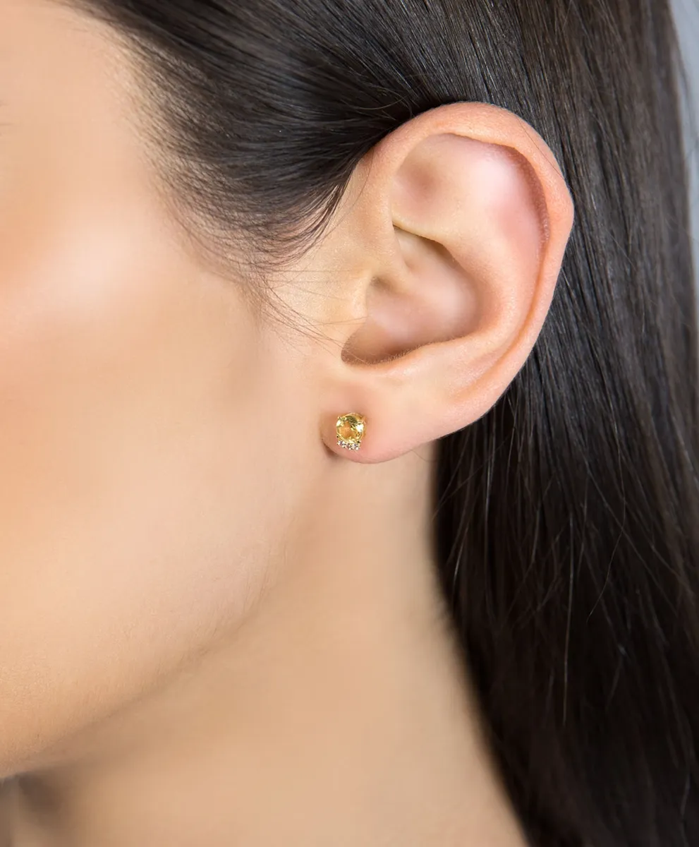 Brinco ouro amarelo 18k de Citrino com Safiras brancas