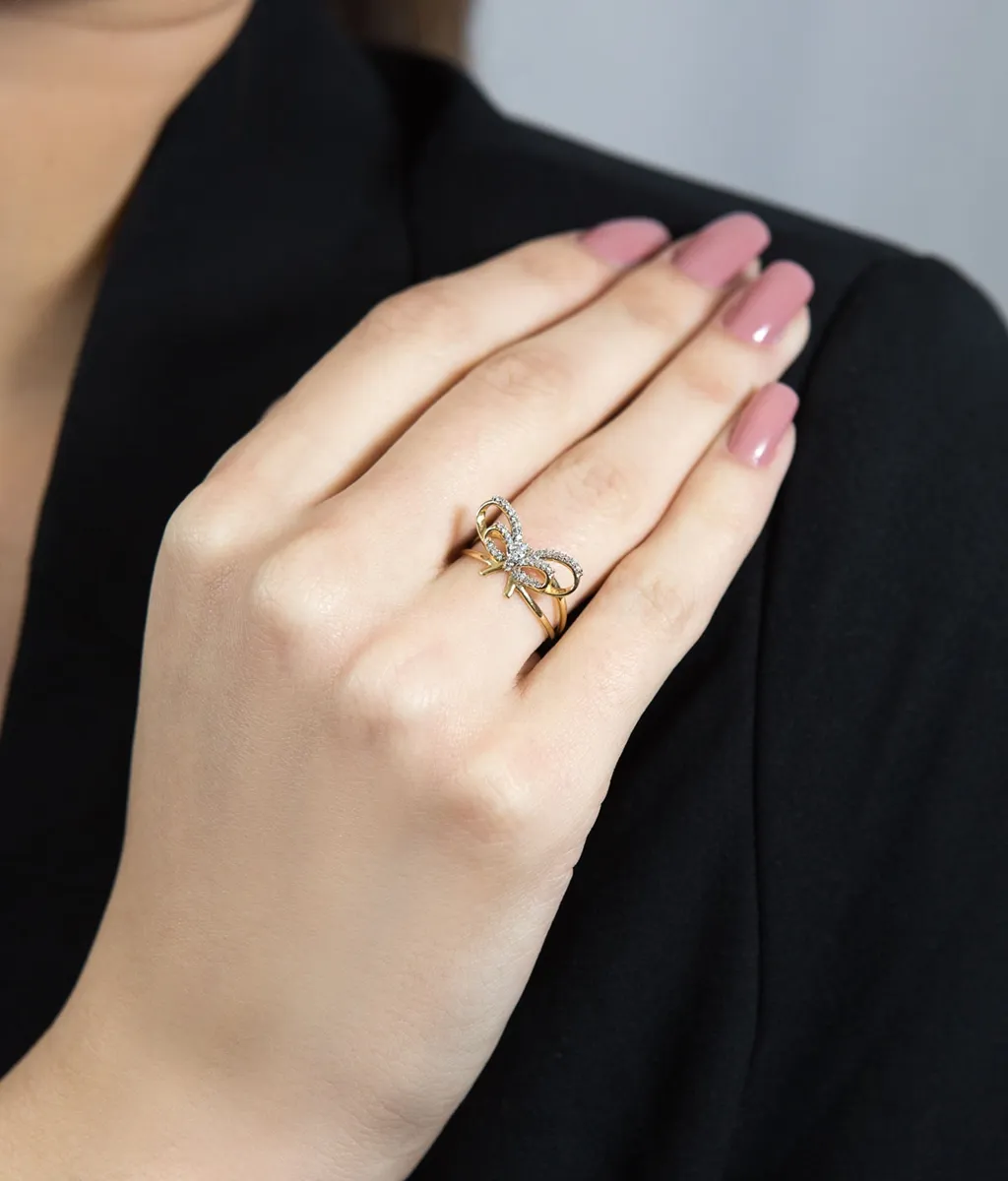 Anel de Ouro 18k laços com 10,8pts de diamantes