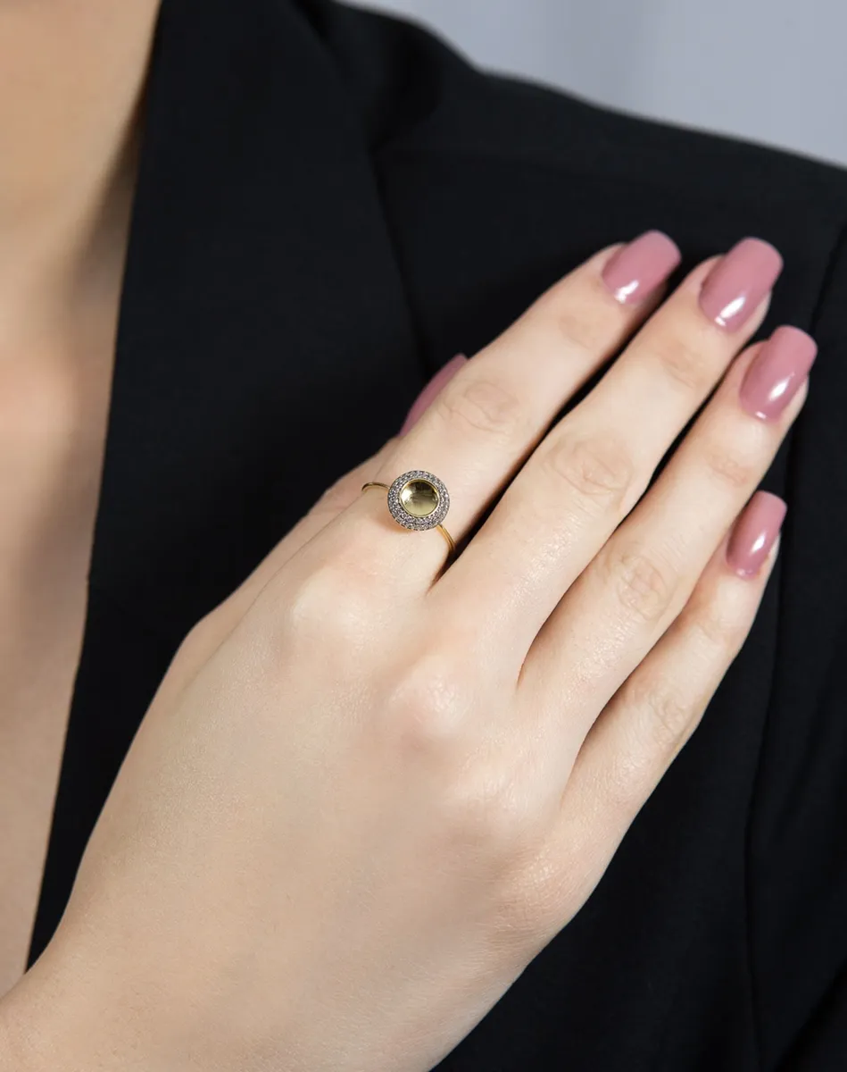 Anel de Ouro 18k aro com roda de 16,6pts de diamantes.