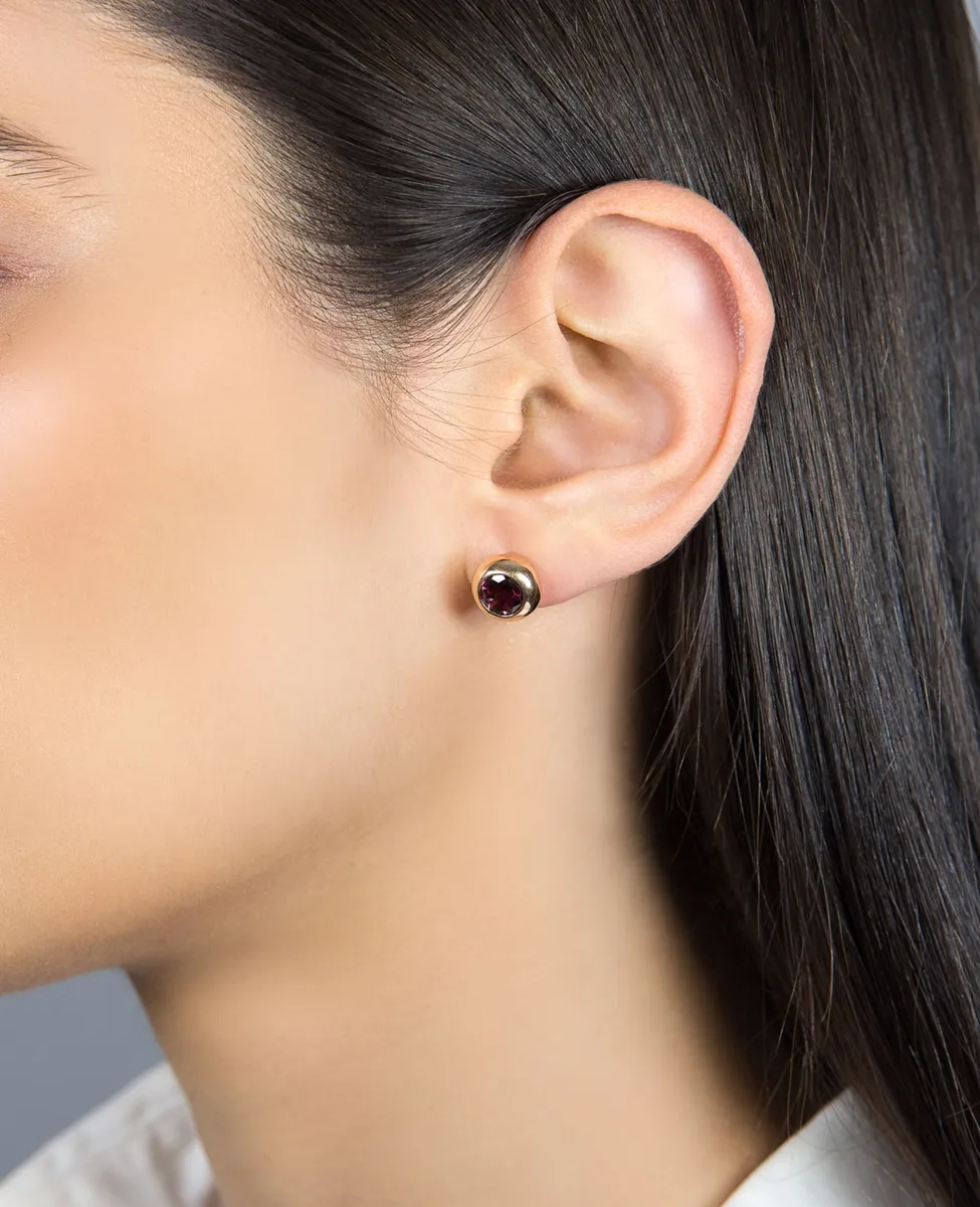 Brinco de Ouro rosê 18k com gema rodolita