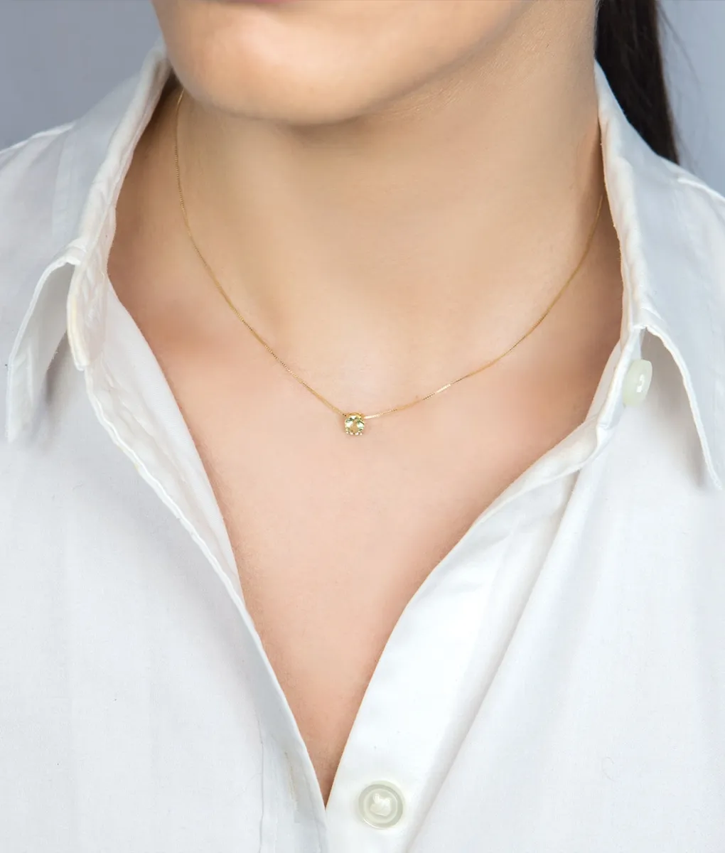 Colar de Ouro 18k com pingente green gold e safira branca-45cm