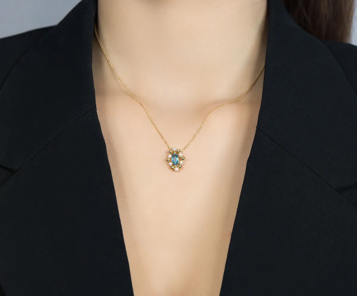 Colar de Ouro 18k com pingente de topázio swiss e pérolas